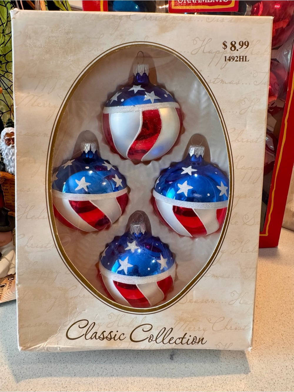 🇺🇸 American Patriotic Glass Holiday Ornaments - Blue, Red & White - 2004